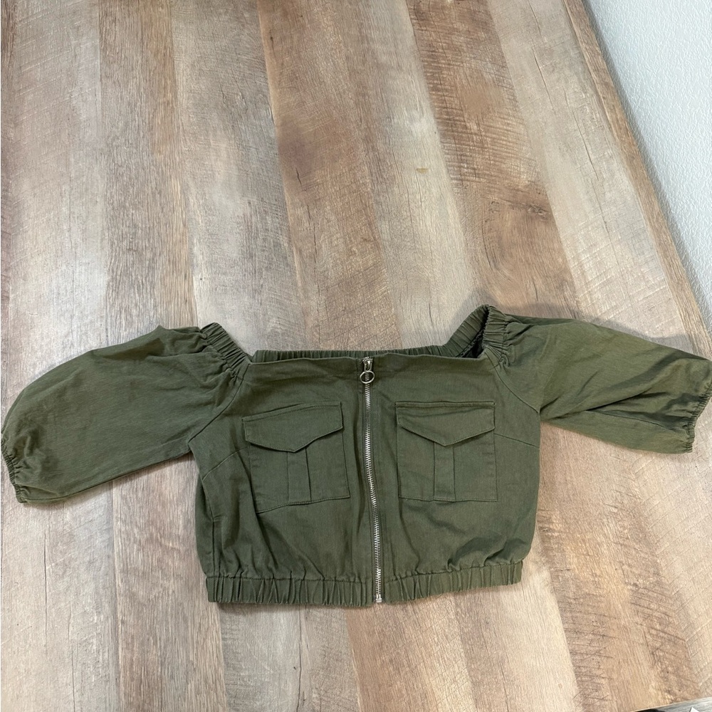 36 Point 5 Olive Green off the shoulder crop Top